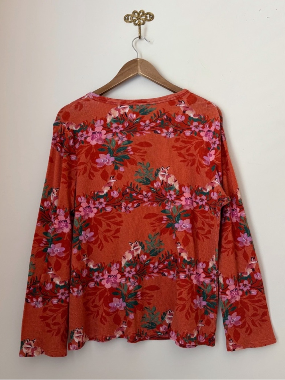 Sundance Fox Floral Henley Thermal Long Sleeve Top XL Autumn Boho - Picture 4 of 6